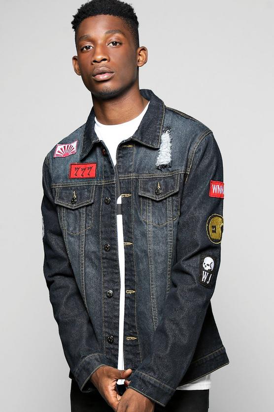 Badged Sleeve Denim Jacket